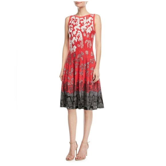 Nic + Zoe Terrace Twirl Sleeveless A-line Knit Red Knee Length Dress Sz L Office - Picture 1 of 13